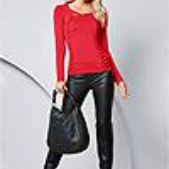 Red long sleeve lace up detail top - Picture 2 of 6